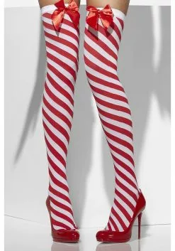 Smiffys Candy Cane Striped Thigh High Women's Stockings