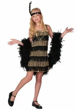 Fun Costumes Kid's Gold And Black Fringe Flapper Costume