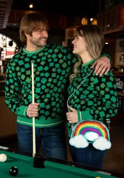 BigWan Apparel Co. Clovers All-Over Print St Patrick's Sweater For Adults -Cheap Holiday Costumes Store clovers all over st patricks sweater alt 2