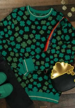BigWan Apparel Co. Clovers All-Over Print St Patrick's Sweater For Adults -Cheap Holiday Costumes Store clovers all over st patricks sweater alt 3