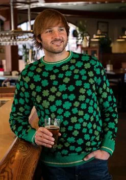 BigWan Apparel Co. Clovers All-Over Print St Patrick's Sweater For Adults -Cheap Holiday Costumes Store clovers all over st patricks sweater alt 4