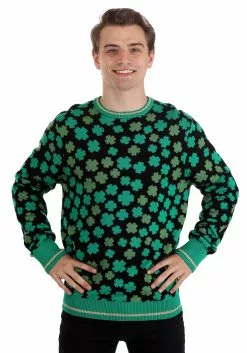 BigWan Apparel Co. Clovers All-Over Print St Patrick's Sweater For Adults -Cheap Holiday Costumes Store clovers all over st patricks sweater alt 7