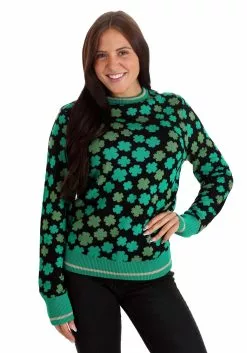 BigWan Apparel Co. Clovers All-Over Print St Patrick's Sweater For Adults -Cheap Holiday Costumes Store clovers all over st patricks sweater alt 8