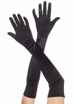 MUSIC LEGS Black Extra Long Satin Gloves