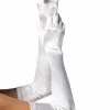LEG AVENUE Extra Long White Satin Gloves