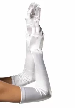 LEG AVENUE Extra Long White Satin Gloves