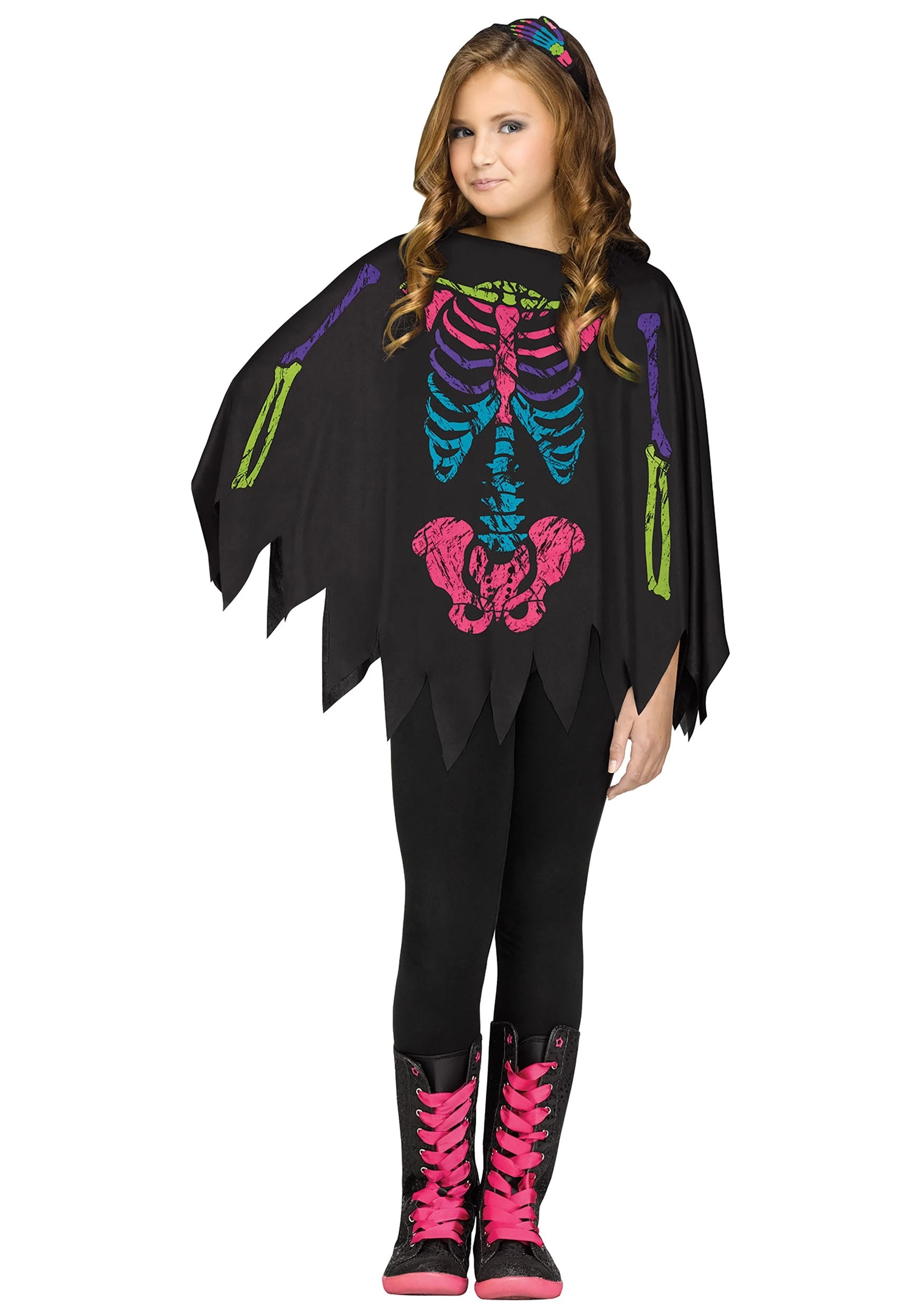 Fun World Girls Rainbow Skeleton Poncho 1 Fun World Girls Rainbow Skeleton Poncho