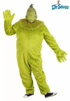 Elope Plus Size The Grinch Adult Deluxe Jumpsuit With Latex Mask