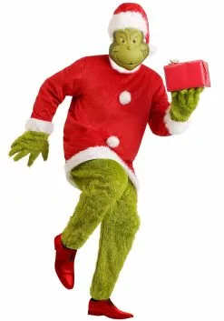 Elope The Grinch Men's Deluxe Santa Jumpsuit With Mask Costume -Cheap Holiday Costumes Store mens the grinch santa deluxe jumpsuit with mask alt 4
