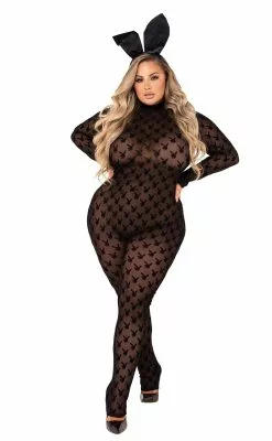 Roma Playboy Women's Plus Size Sheer Bunny Bodysuit