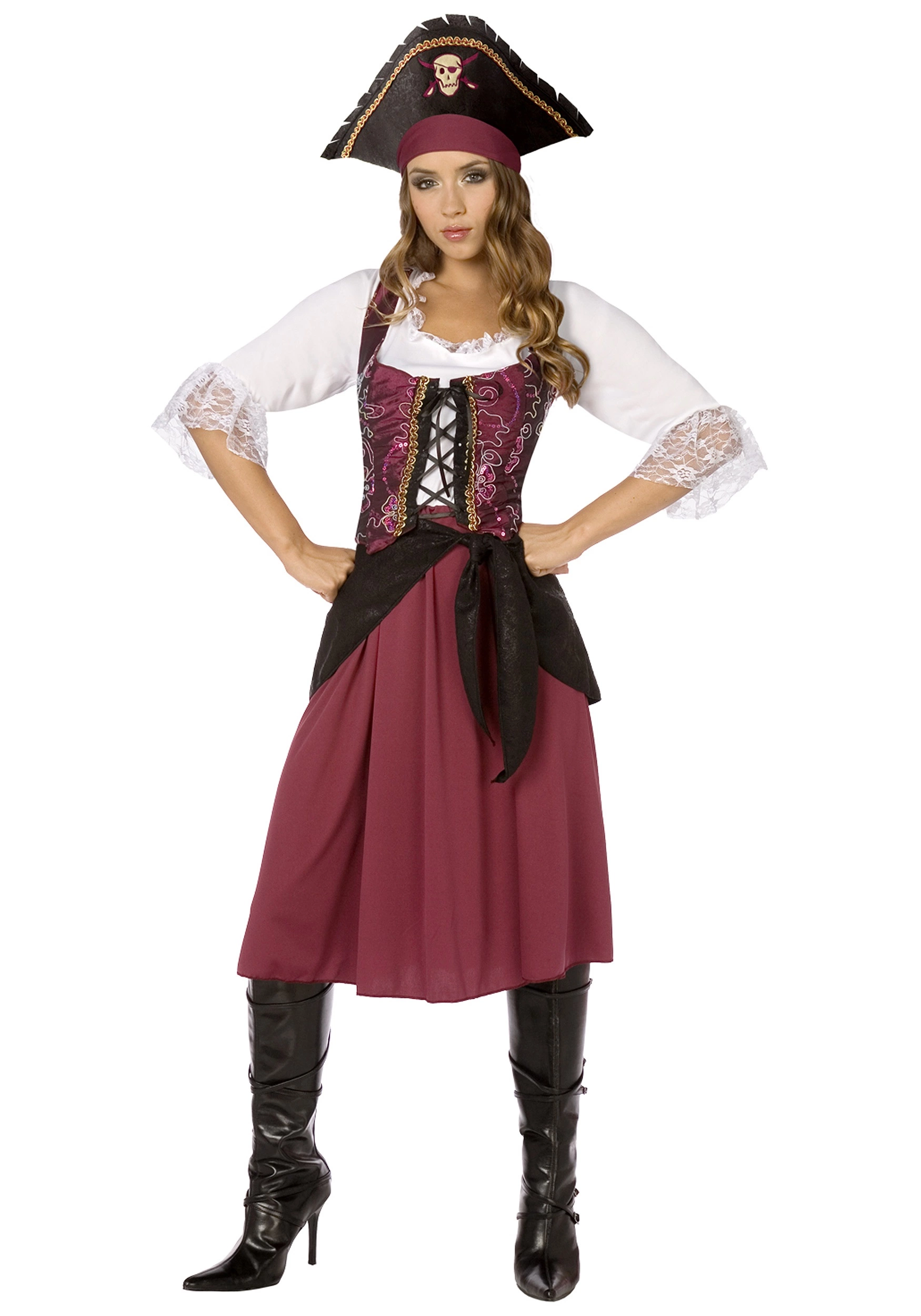 LF Products Pte. Ltd. Plus Size Burgundy Pirate Wench Costume 1 LF Products Pte. Ltd. Plus Size Burgundy Pirate Wench Costume