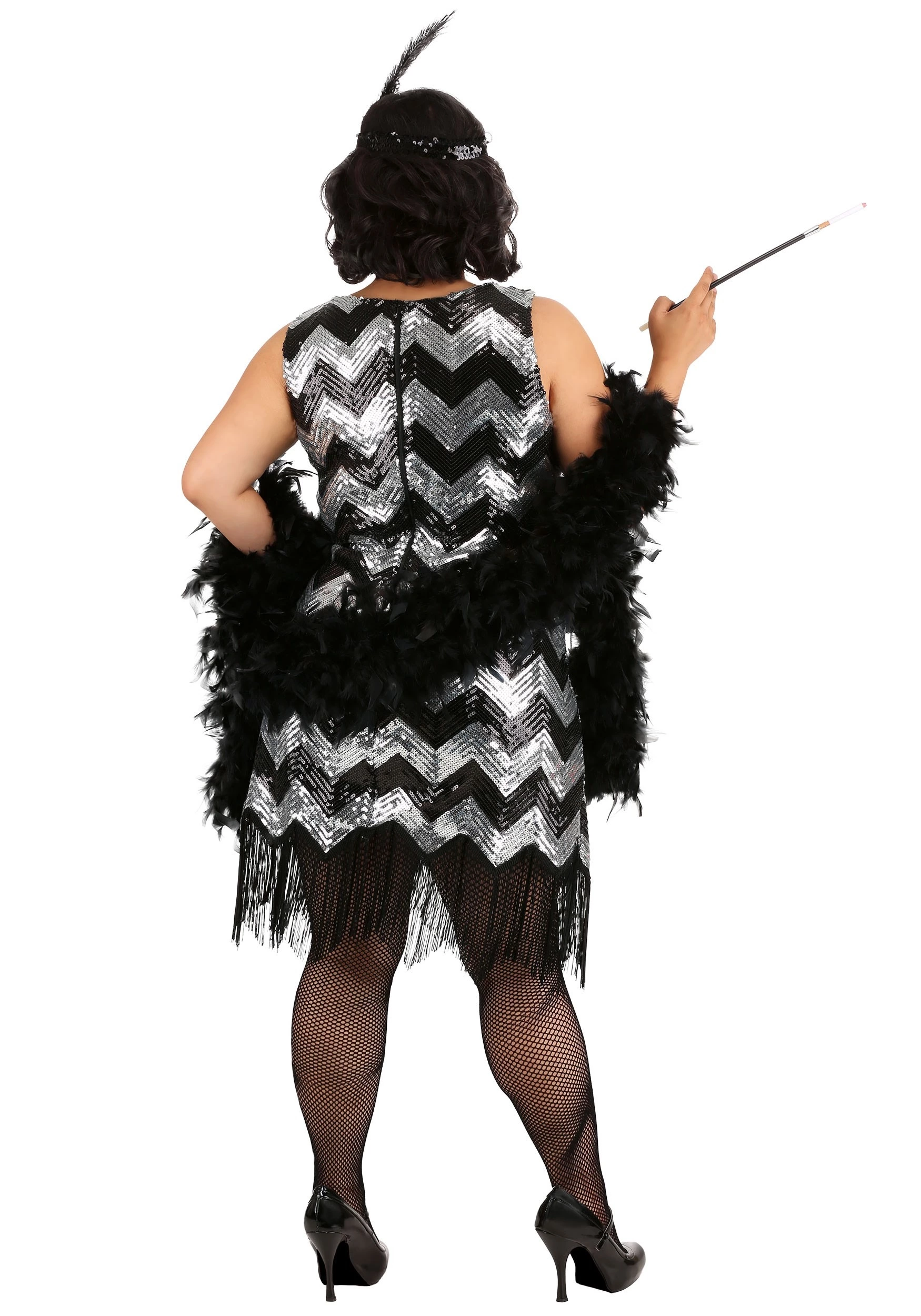 Fun Costumes Plus Size Fringe Silver And Black Flapper Dress 2 Fun Costumes Plus Size Fringe Silver And Black Flapper Dress - Image 2