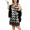 Fun Costumes Plus Size Fringe Silver And Black Flapper Dress