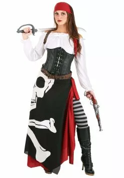 Fun Costumes Women's Plus Size Skeleton Flag Rogue Pirate Costume