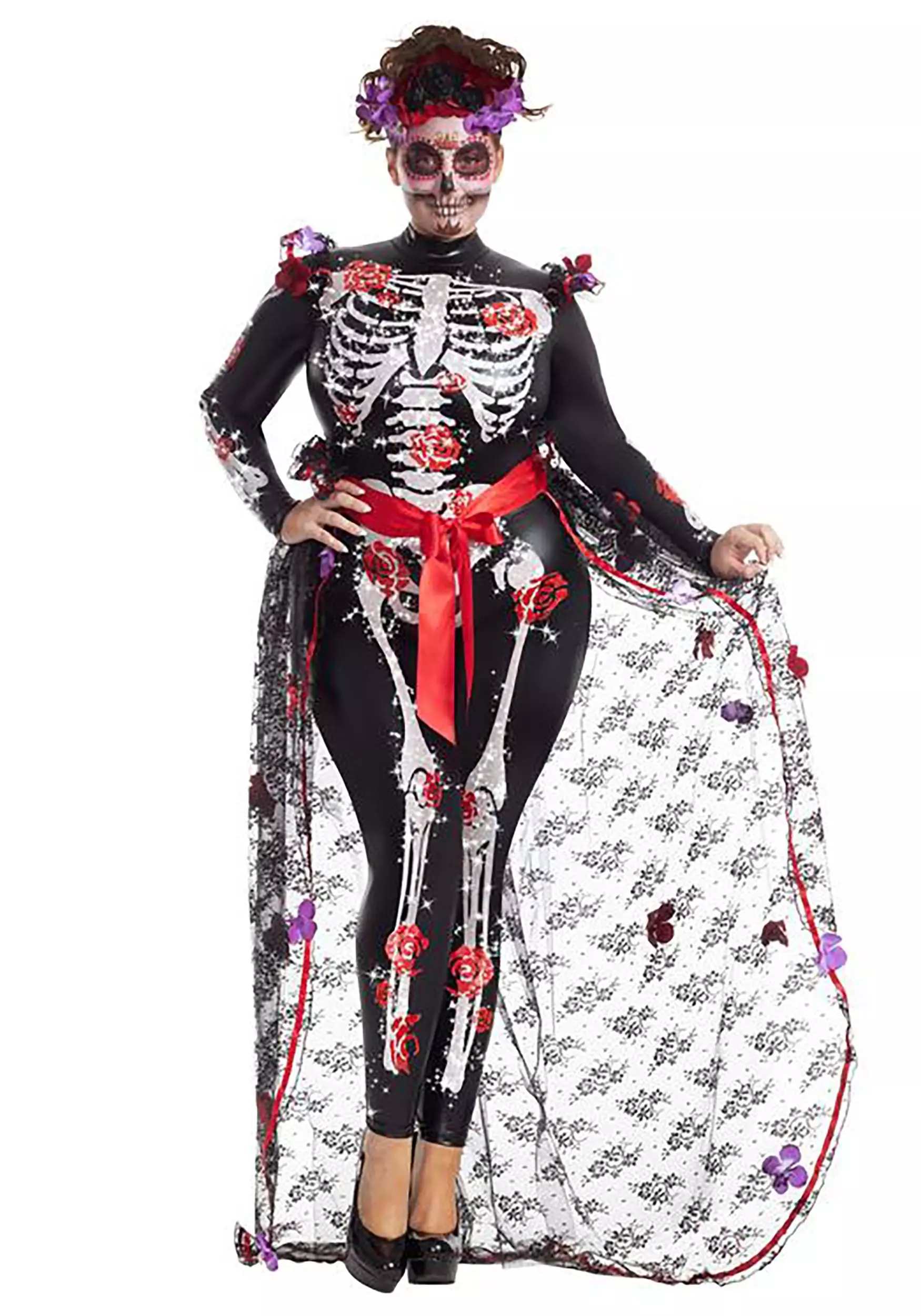 Party King Plus Size Rosas Day Of The Dead Costume 1 Party King Plus Size Rosas Day Of The Dead Costume