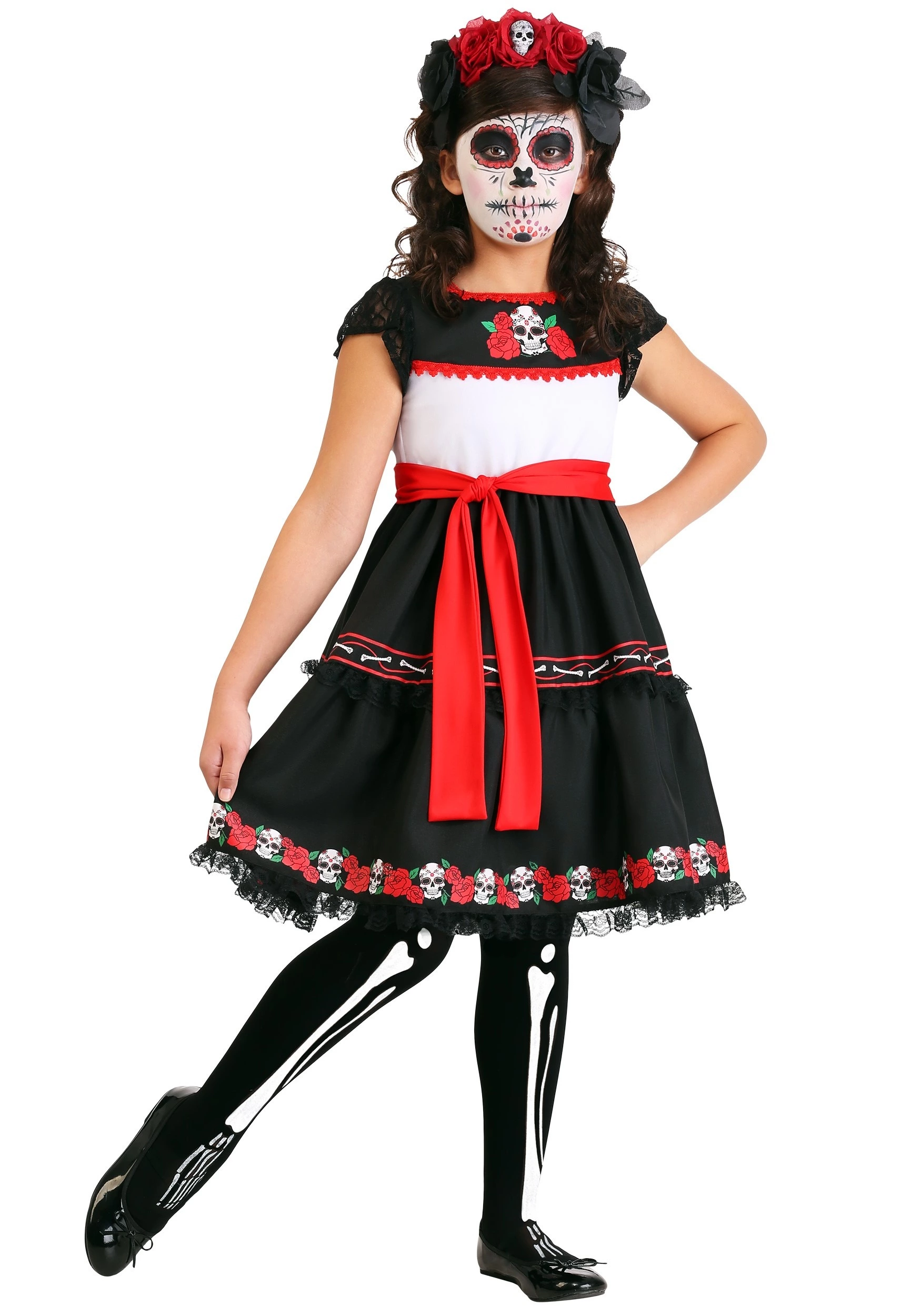 Fun Costumes Girl's Sassy Sugar Skull Costume 1 Fun Costumes Girl's Sassy Sugar Skull Costume