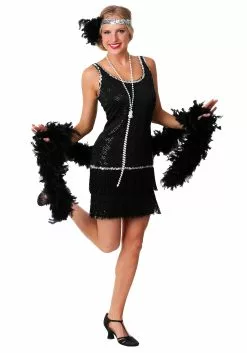 Fun Costumes Sequin & Fringe Black Flapper Dress Costume