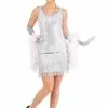 Fun Costumes Silver Plus Size Flapper Costume Dress