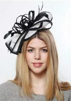 H.M. Smallwares Sinamay Black And Cream Fascinator