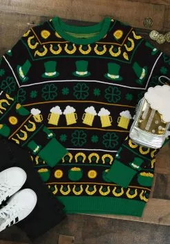 BigWan Apparel Co. St Patrick's Fair Isle Adult Sweater -Cheap Holiday Costumes Store st patricks fair isle sweater alt 2