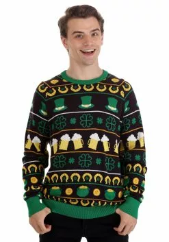 BigWan Apparel Co. St Patrick's Fair Isle Adult Sweater -Cheap Holiday Costumes Store st patricks fair isle sweater alt 6