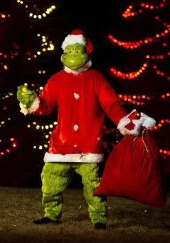 Elope Adult The Grinch Plus Size Santa Deluxe Jumpsuit With Mask