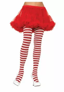 LEG AVENUE Red And White Striped Tights