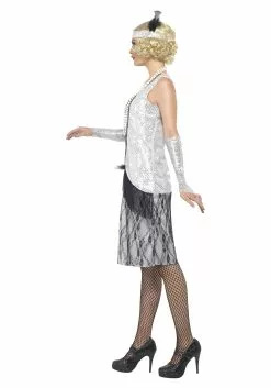 Smiffys Women's 1920s Silver Flapper Costume 5 Smiffys Women's 1920s Silver Flapper Costume -Cheap Holiday Costumes Store womens 1920s silver flapper costume side
