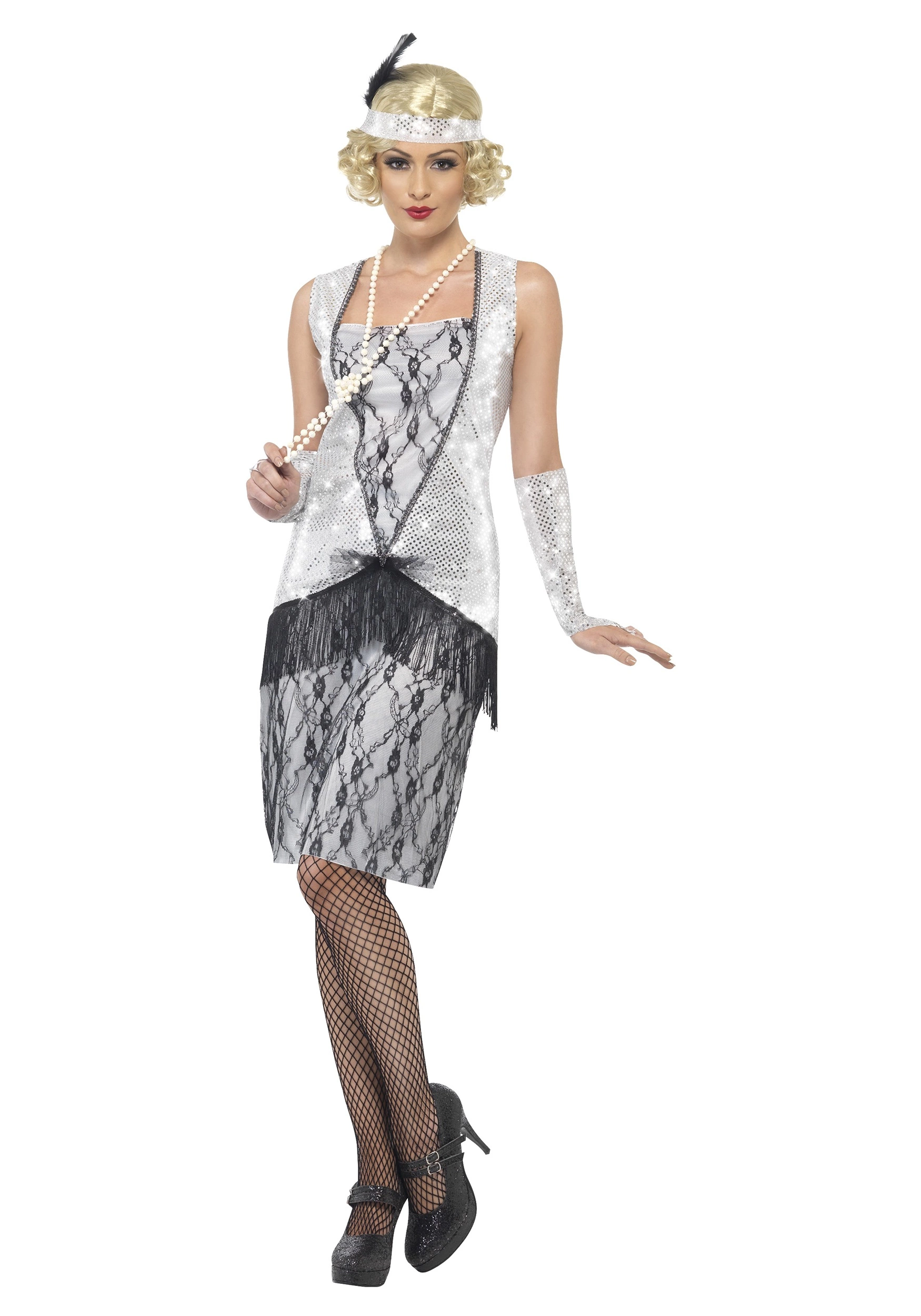 Smiffys Women's 1920s Silver Flapper Costume 1 Smiffys Women's 1920s Silver Flapper Costume