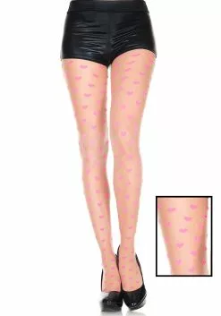 MUSIC LEGS Pink Hearts Spandex Pantyhose For Women