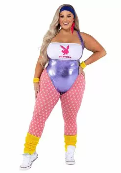 Roma Plus Size Womens Playboy 80s Workout Costume
