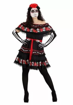 Seeing Red Sugar Skull Costume For Women -Cheap Holiday Costumes Store womens sugar skull costume alt 1